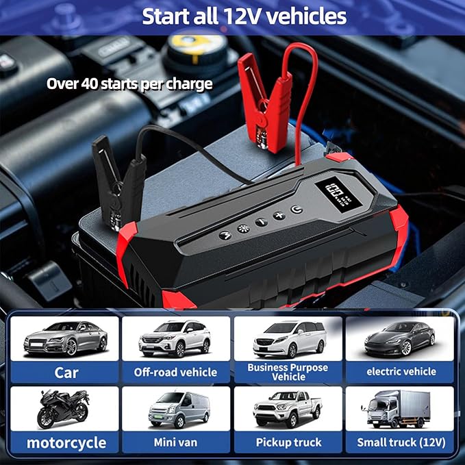 10800mAh Car Jump Starter with Air Compressor and USB/Type-C Charger, UL-Certified Portable Power Station for Cars