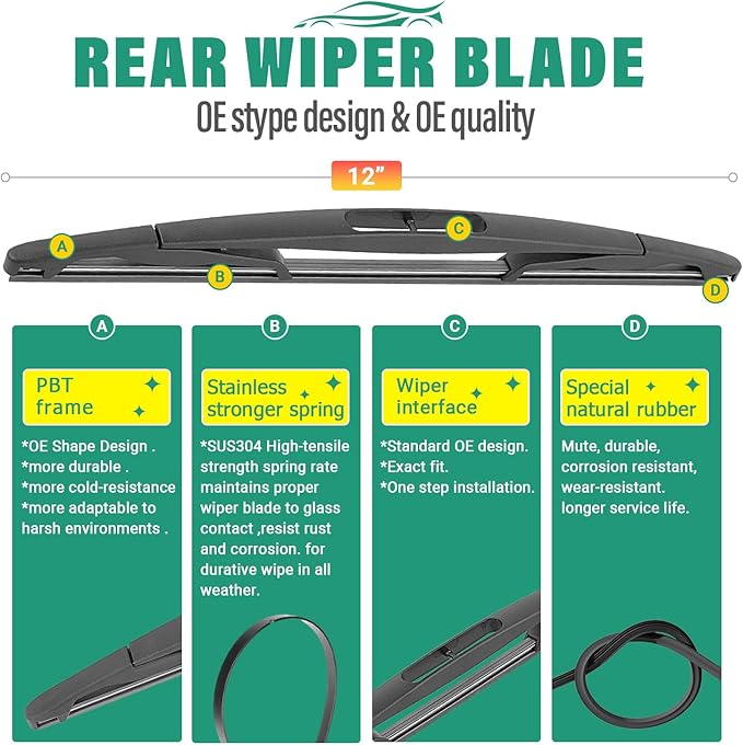 24" 21" 12" Windshield Wiper Blades Replacement for Buick Enclave 2012 2013 2014 2015 2016 2017 Premium All Weather Front Rear Wipers Set - OEM Quality (Pack of 3)