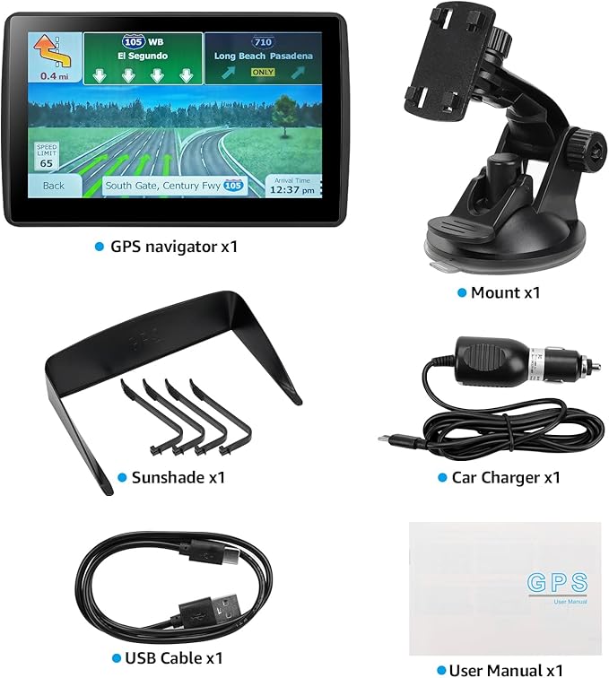 GPS Navigator for Car Truck RV, Latest 2025 Map 7 inch Touch Screen Car GPS, Support Voice Turn Direction Guidance/Speed and Red Light Warning/Custom Truck Routing