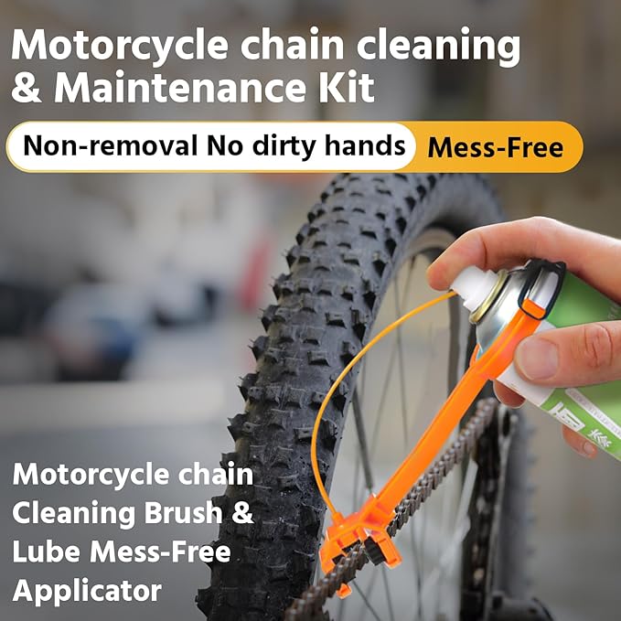 5 Pcs Motorcycle Chain Cleaning Kit — Motorcycle Chain Brush, Bicycle Lube Tool and Microfiber Towel, Bike Cleaner Tool Set for Motorsport Street Bike Crankset, Fits 428, 520, 525, 530