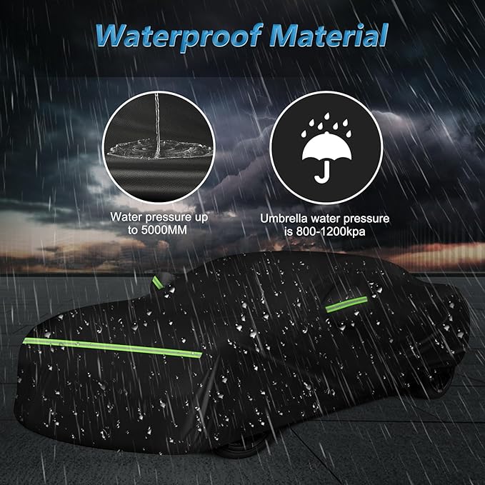 for Camaro Full Car Cover 2010-2025 All Weather, Outdoor Car Covers with Zipper and Soft Cotton Lining, Windproof Heavy Duty Waterproof Protection Fit for 2010-2025 Chevy Camaro (Up to 190''L)