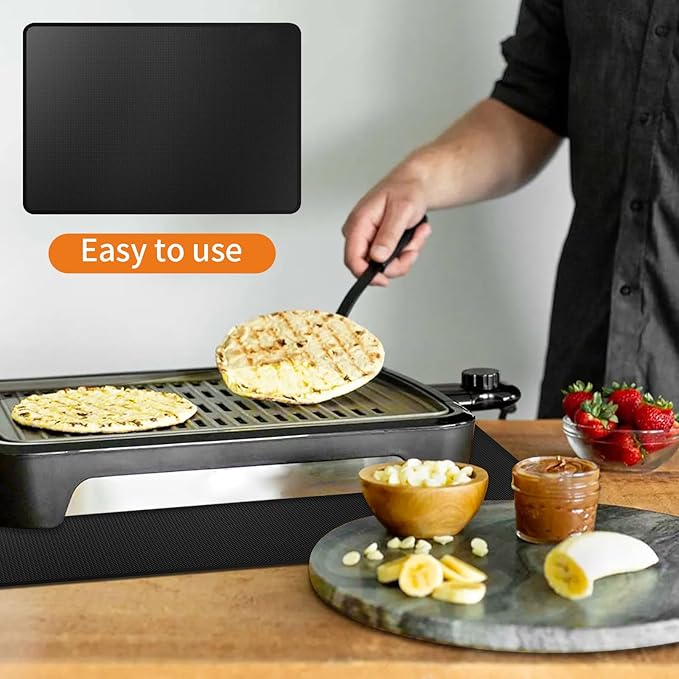 Heat Resistant Grill Mat, 24 x 31 inches Double-sided fireproof and waterproof BBQ protection mat Multi-Purpose for Grills Pizza Ovens Smokers Black