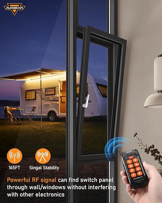 Auxbeam 8 Gang Switch Panel RC-800 RGB Wireless Remote Control Range Up to 165FT Multifunction Switch Pod 3 lighting modes with Backlit Off and Auto Dimmable for RV Offroad Waterproof 2 Years Warranty