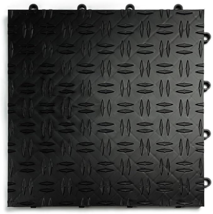 Big Floors GarageTrac Diamond, Interlocking Non-Slip Garage Flooring Tile, Durable, Modular, Heavy-Duty Copolymer, Easy Install (Black, 12 Pack of 12 x 12" Tiles)