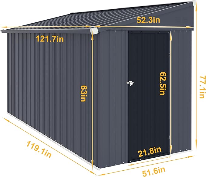 BlueWish 4'x10' Storage Shed, Outdoor Storage Shed with Vents, Galvanized Sloping Roof, Metal Tool Shed Small Shed for Tool Storage, Garbage,Pet House