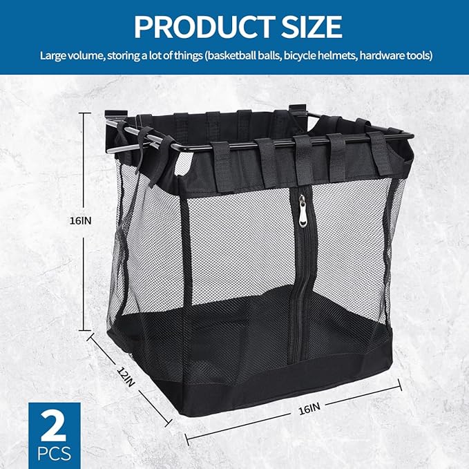 2Pcs Large Slatwall Baskets Mesh Slatwall Baskets with Zipper Mounted Storage Baskets Hanging Slatwall Accessories for Shops Rooms Storage Display Organizing(16 * 12 * 16inch)