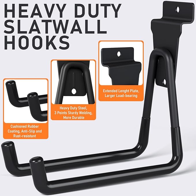 INCLY 24 Pack Heavy Duty Slatwall Hooks, Black Garage Slatwall Panel Accessories Utility Hooks, Slat Wall Hanging Hooks and Hangers for Garages, Sheds, Basements