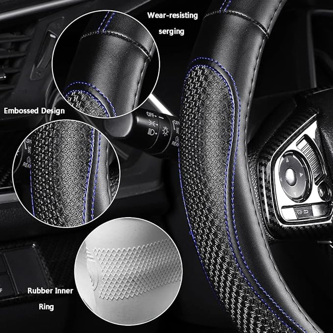 Leather Car Steering Wheel Cover 15 inch Universal Fit Microfiber Steering Wheel Cover Anti-Slip, Soft, Breathable, Full Surround Car Wheel Cover