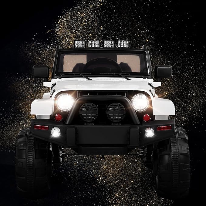 Costzon Ride On Car, 12V Battery Powered Electric Ride On Truck w/Parental Remote Control, LED Lights, Double Doors, Safety Belt, Music, MP3 Player, Spring Suspension (White)