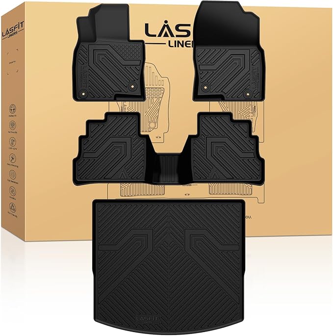 LASFIT Floor Mats & Cargo Mat Fit for Mazda CX5 2025-2017, Custom Fit TPE All Weather 2025 2024 2023 2022 2021 2020 2019 2018 2017 Floor Mats & Trunk Liner Full Set Car Mats for Mazda CX-5, Black