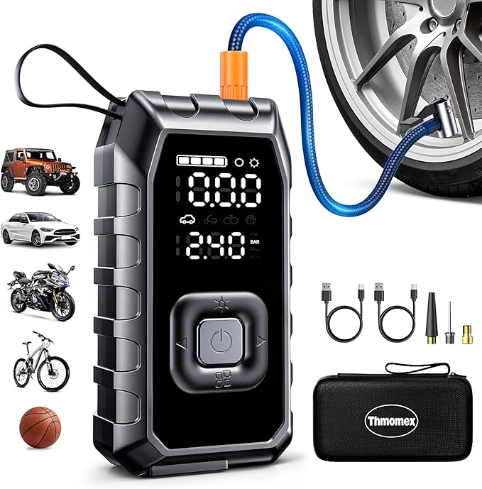 Tire Inflator Portable Air Compressor,65W Fast Charge 180PSI Cordless Electric Air Pump with Digital Pressure Gauge,Jump Starter Auto-Off for Car Bicycle Ball Inflatable,Battery Booster with Light