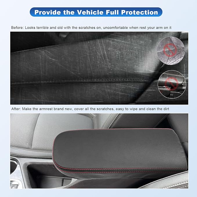 CDEFG 2024 2025 Trax Center Console Cover for 2024 2025 Chevy Trax Armrest Cover Middle Console Pad 2024 2025 Trax Accessories (Red Stitching)