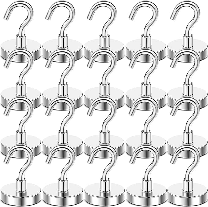 DIYMAG Magnetic Hooks, 80 LB Heavy Duty Strong Magnet with Hook, Rare Earth Neodymium Magnets for Hanging, Magnetics Hanger for Curtain, Home, Kitchen, Workplace, 20 Packs