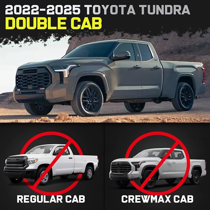 BINARY STAR Running Boards Compatible with Vehicle 2022-2025 Toyota Tundra Double Cab, Two-Stair Side Steps Nerf Bars. 6 Inch Tundra Black Step Bars Made with Carbon Steel.