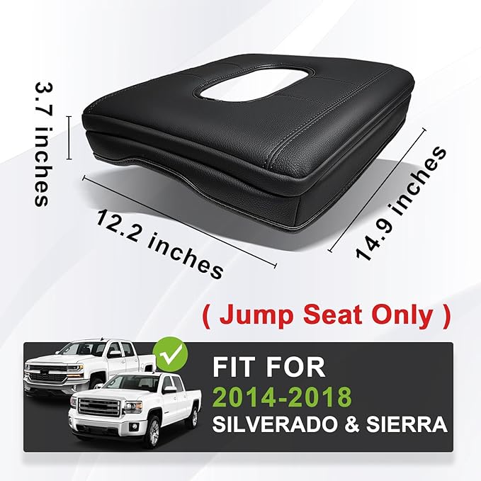 Muslogy Center Console Armrest Cover for Chevy Silverado & GMC Sierra 1500 2500 3500HD 2014-2018 Comfort Armrest Pad Arm Rest Cushion Vegan Leather Protector 1-Inch Extra Thick(Jump Seat ONLY)