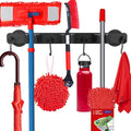 Magnetic Mop Broom Holder,Heavy Duty Movable Magnetic Wall Mount Tool Racks,No Drilling Utility Storage Shovel Hanger for Garage,Closet,Garden,Kitchen,Laundry (4 Hooks 3 Grippers,Black)