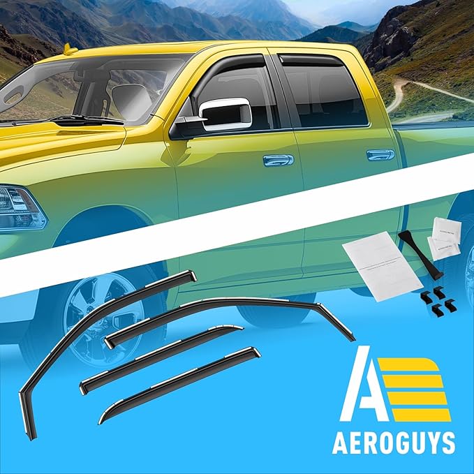 Extra Durable Window Deflectors in-Channel Window Visors Rain Guards Fit for Dodge Ram 1500 2009-2018 Crew Cab, Sun Visors, Wind Vent for Shades, Exterior Car Accessories - 4pcs. AG0029