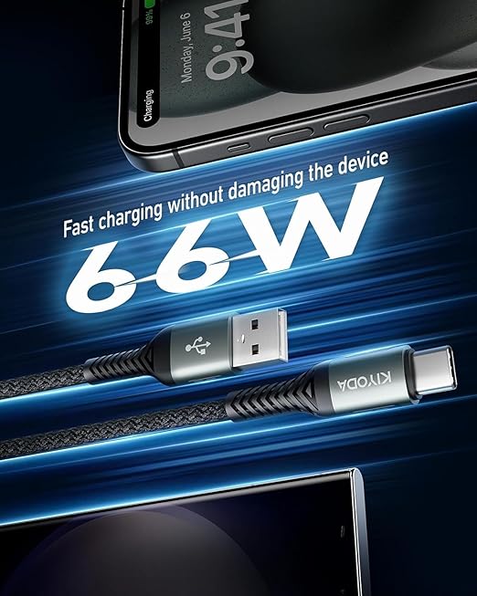 USB C Cable 3FT, 2Pack Coiled Braided USB A to Type C Charger Cable for Car 66W Fast Charging Cord Compatible with iPhone 16 15, iPad, Samsung Galaxy, Google Pixel, Moto, TCL, LG Phones and More