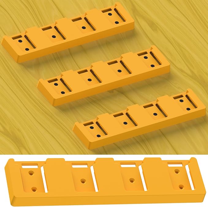 Battery Rack Compatible with DeWalt 20V Battery Holder, Mount 4 Slot Bulk Battery Garage Tool, Tools for Dewallt 20v, Wall Display Hook Holder (Yellow-1pc)