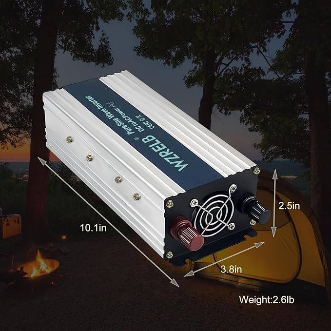 WZRELB 800W Pure Sine Wave Inverter 12V DC to 110V 120V AC,Car Power Inverter with Dual AC Outlets, LED Display,Off-Grid Portable Power Converter for Home, RV, Truck, Camping