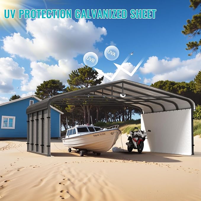Metal Carport,Car Ports 20x20 Heavy Duty Metal for Snow,Car Tent Garage with Galvanized Metal Roof,Outdoor Two Car Carport All Weather