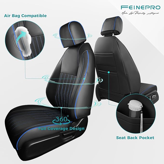 Seat Covers for Honda Civic Sedan LX 2016 2017 2018 2019 2020 2021, Faux Leather Car Seats Cover Full Set (Rear Row Solid & No Folding Backrest)-BlackBlue