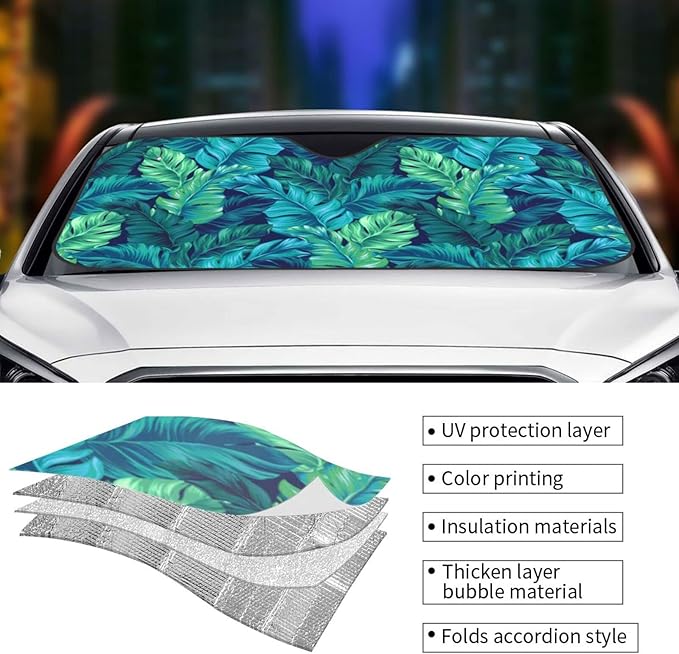 Tropical Leaves Car Windshield Sunshade Front Window Sun Visor Protector Foldable Shield Cover for Truck SUV