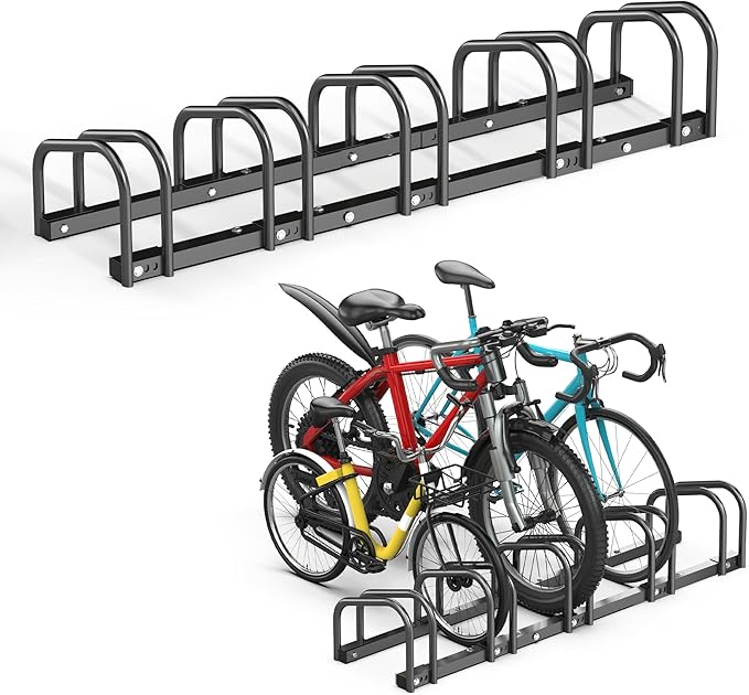 Ultrawall Bike Storage Rack for Garage, 5 Bikes Floor Bike Stand, Bicycle Parking Holder Stand for Indoor/Outdoor, Fit 22-28" Wheel Tire Width 2.1"