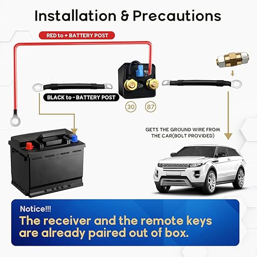 Side Post Remote Battery Disconnect Switch 12V, 250A Negative Battery Cut Off Switch Anti-Theft Kill Switch Kit Upgrade Prevent Battery Drain for Car Truck, RV Auto, Boat,Vehicle etc
