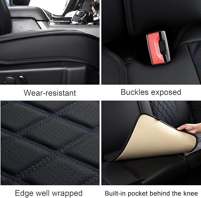 MIROZO 2PCS Front Truck Seat Cover,Waterproof Ram Seat Covers Truck Cushion Compatible with 2009-2025 RAM 1500 2500 3500 Pickup Crew Quad Cab (2PCS Front,Black and Blue)