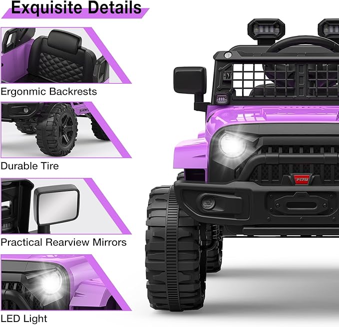 12V Kids Electric Ride On Truck Car w/Parent Remote Control, Spring Suspension, LED Lights & AUX Port | Outdoor Ride Toy for Boys Girls