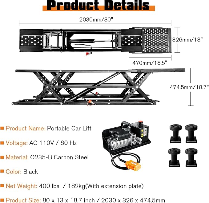 Jocisland Portable Car Lift, Capable of Lifting 7000 LBS Quick Jack with a Maximum Height of 28", Car Lifts for Home Garage and Shop