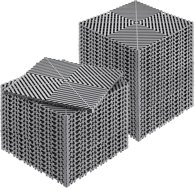 VEVOR Interlocking Drainage Mat, 12” x 12” Modular Interlocking Cushion, 40 Pcs Splicing Drainage Mats, Non-Slip Gray PP Drainage Floor Tile and Shower Mat, for Garage, Garden, Kitchen & Outdoor
