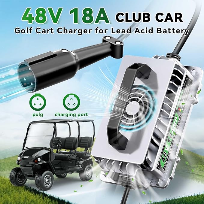 48 Volt 18 AMP Golf Cart Battery Charger for Club Car 3-Pin Round Plug for 48V Lead Acid Battery