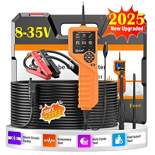 KZYEE KM601 Power Circuit Probe Kit, 12V-24V Automotive Circuit Tester with Battery Test, Multimeter, Oscilloscope, Fuel Injector, Short Circuit Finder, Component Activator, Current Probe, 30FT Cable