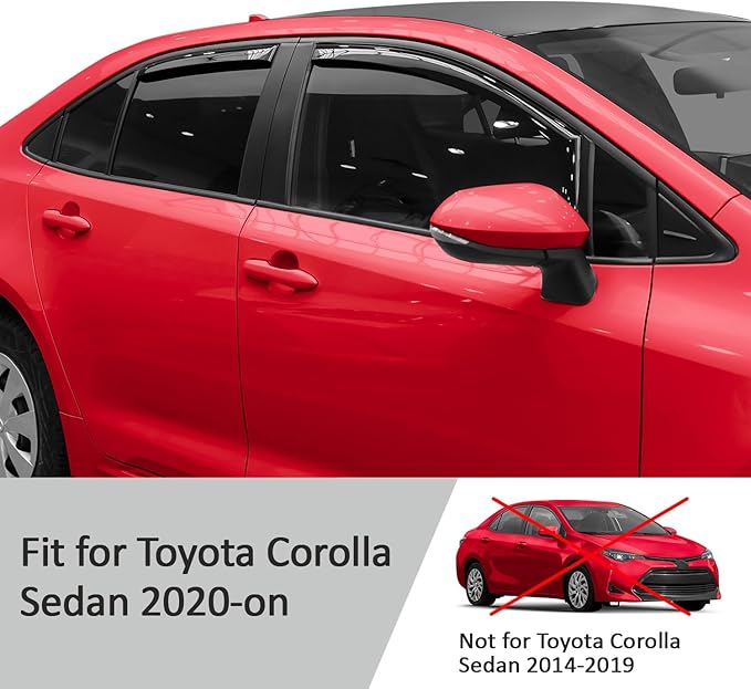 Voron Glass in-Channel Extra Durable Rain Guards for Toyota Corolla 2020-2025 Sedan, Window Deflectors, Vent Window Visors, 4 Pieces - 200674