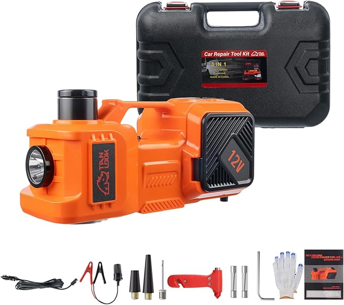 Electric Car Jack Kit with Hydraulic Lift 5-Ton, Tire Inflator Heavy-Duty 12V Floor Jack for Sedans,SUVs,MPVs & Trucks.Ideal for Tire Changes & Garage Repairs (no Electric Wrench)