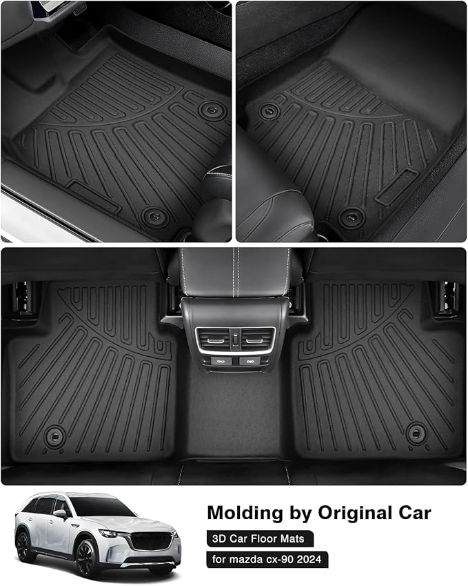 Powerty Floor Mats for 2024 2025 Mazda CX-90 CX90 PHEV (Plug in Hybrid) Accessories Floor Liners 6&7 Seater with 3 Rows Floor Mat Heavy-Duty Floor Liner All Weather CX90 Car Floor Mats