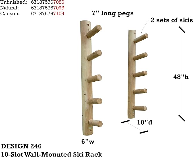 10-Place Wall-Mounted Ski Log Racks - Skis Wall Mount Garage Racks, Indoor & Outdoor Vertical Ski Holders for Walls, Hangers for Skis Indoor Storage Rack, Garage Hanging Rack - Natural
