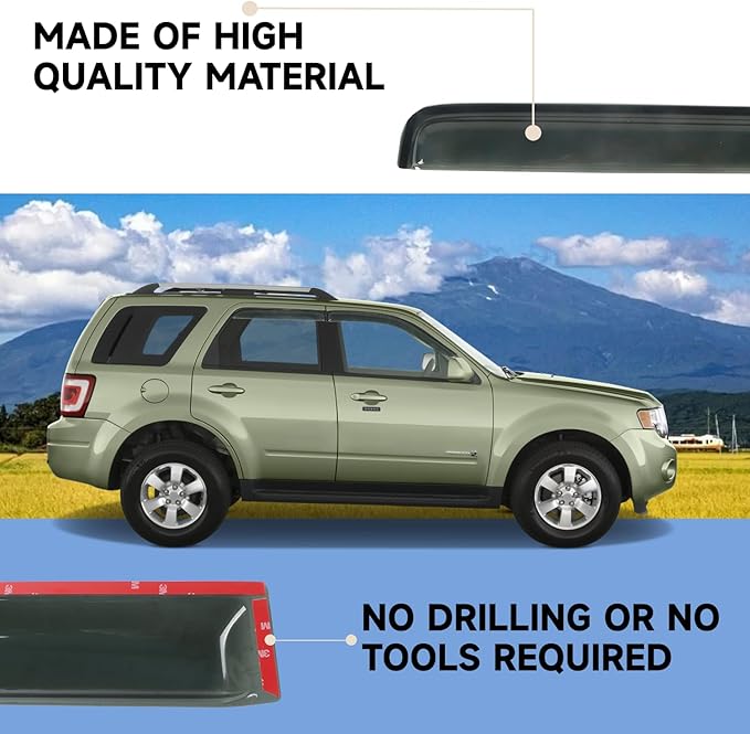Window Visor Rain Guard Compatible with 2001-2012 Ford Escape, Fit for 2008-2011 Mazda Trubute, Fit for 2005-2011 Mercury Mariner, Tape-On Side Vent Window Deflector