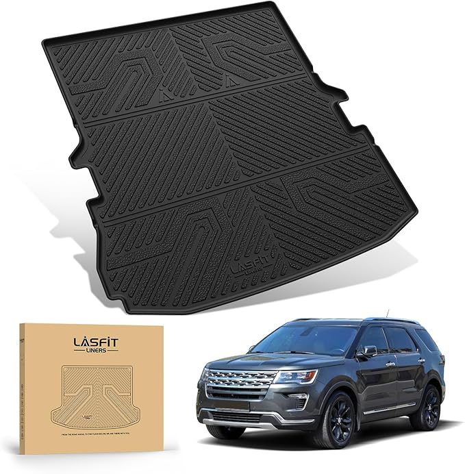 LASFIT Trunk & Backrest Mat for Ford Explorer 2015-2019, Custom Fit All Weather Protector TPE One-Piece Design Easy Installation Trunk with Seatback Mat, 1pc Black