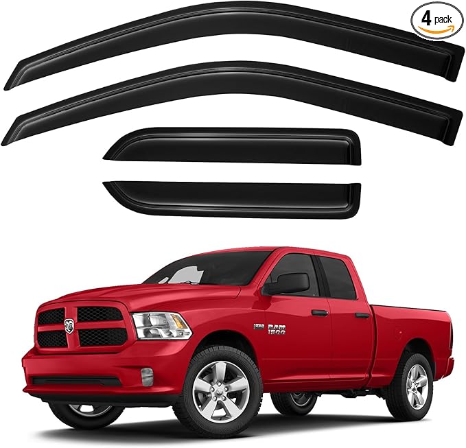 Window Visors Rain Guards for 2009-2018 Dodge Ram 1500 Quad Cab, Out-Channel Window Vent Wind Deflectors Visors Shades for 2019-2023 Ram 1500 Extended Cab Classic Model