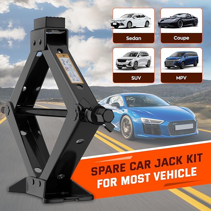 New Version Car Jack Kit Scissor Jack for Car 3 Ton 6614 lbs Spare Tire Changing Kit,Portable Tire Jack Repair Kit with Lug Wrench,Car Lifting Jack for Auto/SUV/MPV