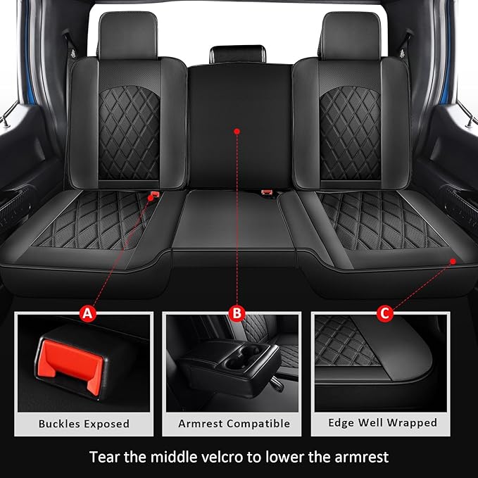 MIROZO Truck Seat Cover for Dodge Ram, Waterproof Ram Seat Cover Compatible with 2009-2025 RAM 1500 2500 3500 Truck Pickup Crew Quad Cab with Split Bench 40/60(Black,Full Set Curved Back)