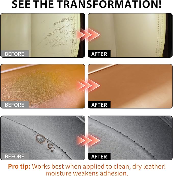 Leather Repair Kit,Car Seats, Sofa,Jacket & Purse - Repairs Burn Holes,Scratches,Tears - Restores Faux,Vinyl,Artificial and Real Leather (Ten Colors)