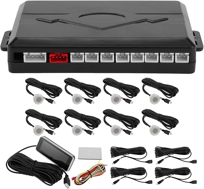 Motoforti Auto Vehicle Reverse Backup Radar System Reverse Parking Sensors Sound Warning Alarm Buzzer Reminder Distance Detection Silver Tone 8 Parking Sensors