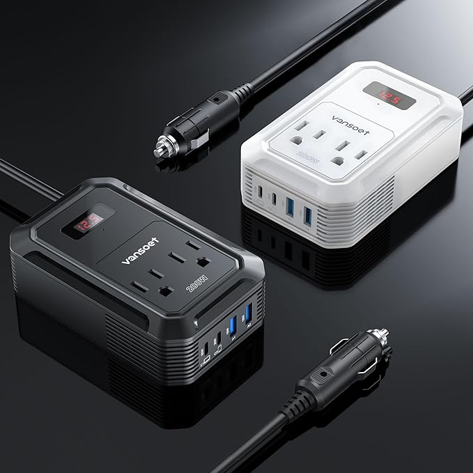 200W Car Power Inverter DC 12V to 110V AC Inverter with PD 65W/30W USB C & 2 QC 18W USB Ports & 2 AC Outlets,Car Pluɡ Adapter Outlet for Laptop/Phone/Road Trip