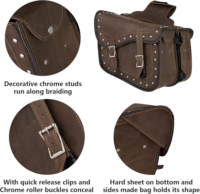 GARGOYLE BELLS Genuine Leather Motorcycle Saddle Bags Motorcycle Luggage Bag For Softails Sportsters Dyna ect
