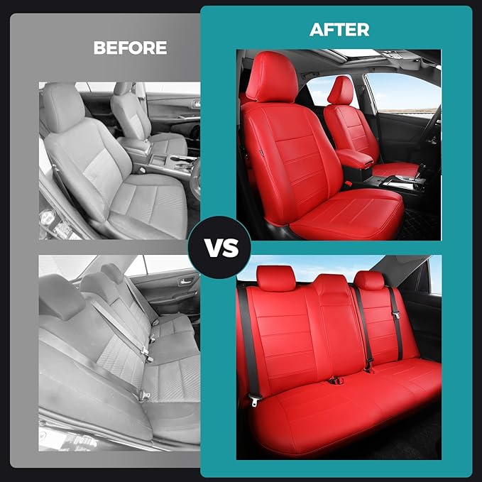 for Toyota Camry Seat Covers L LE XLE 2012 2013 2014 2015 2016 2017 - Custom Fit Car Seat Covers Full Set, Waterproof Breathable Luxury Leather Seat Covers for Cars, Red Not for Hybrid