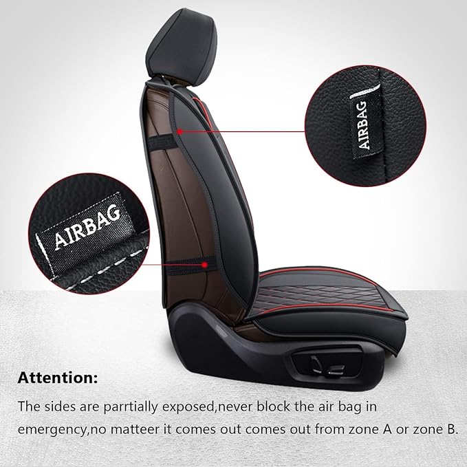 MIROZO Front Ram Seat Covers,2PCS Leather Dodge Ram Seat Covers Compatible with 2009-2025 RAM 1500 2500 3500 Truck Pickup Crew Quad Cab (2PCS Front,Black and Red)